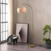 Wave Arc Floor Lamp - Chic Standing Lamp with Unique Hanging Wicker Pendant Shade for Living Room, Boho Rattan Natural Decor Lamp, Arcs over Sofa, Bedroom & Office Desk for Reading - Brass