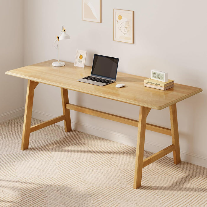 Solid Wood Writing Table - 60" W Minimalist PC Computer Desk, Oak