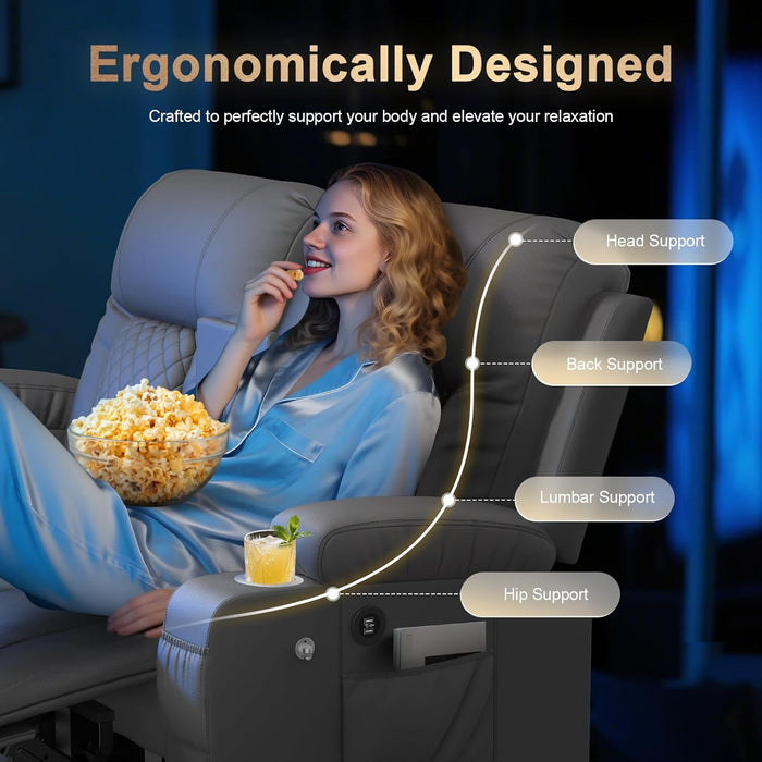 Loveseat Recliner Sofa, Home Theater Seating with Center Console, Reclining Loveseat RV Couch with USB Ports & Phone Holders, Wall Hugger RV Sofa Furniture with Storage & Pocket