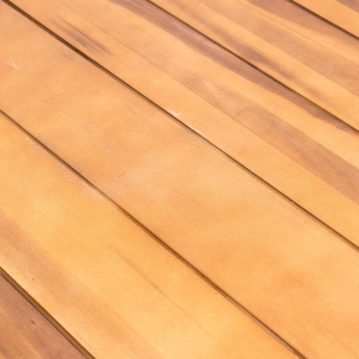 Randy | Outdoor 7-Piece Acacia Wood and Wicker Dining Set with Cushions | Teak Finish | in Multibrown/Beige, Rustic Metal