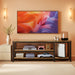 TV Stand with Power Outlets and LED Lights, for Tvs up to 60 Inches, Entertainment Center with Open Storage Shelves, TV Console Table for Living Room, Rustic Brown and Ink Black ULTV121K01