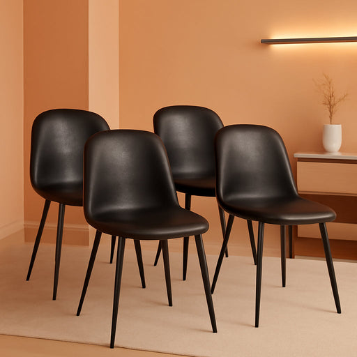 Black Dining Chairs, Modern Faux Leather Upholstered Kitchen Chairs Armless Accent Chairs with PU Leather Backrest & Metal Legs for Dining, Living & Meeting Room, Set of 4