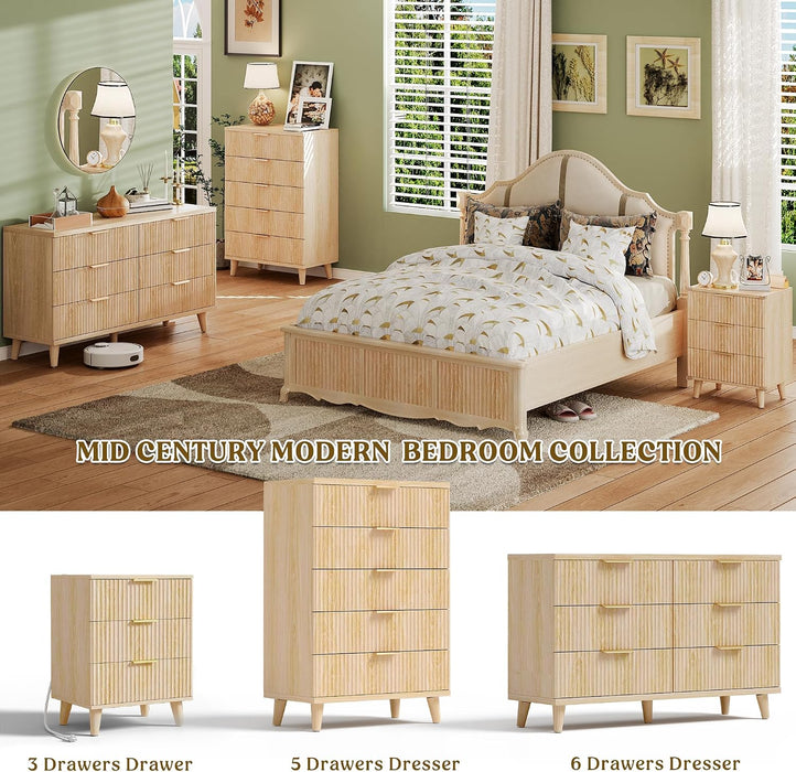 Wood 6 Drawers Dresser, 53.2" W Fluted Modern Dressers for Bedroom