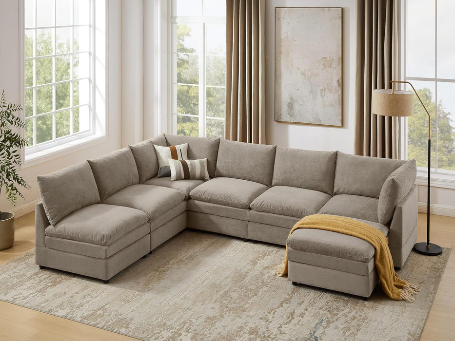 127 Inch Taupe Contemporary Modular Sectional Sofa