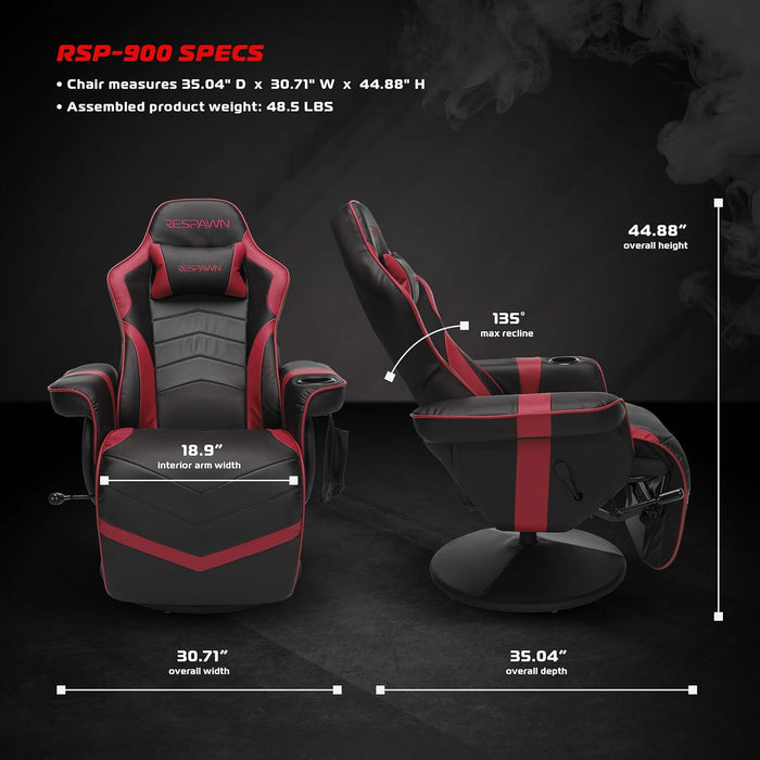 900 Gaming Recliner - Video Games Console Recliner Chair, Computer Recliner, Adjustable Leg Rest and Recline, Recliner with Cupholder, Reclining Gaming Chair with Footrest - Red