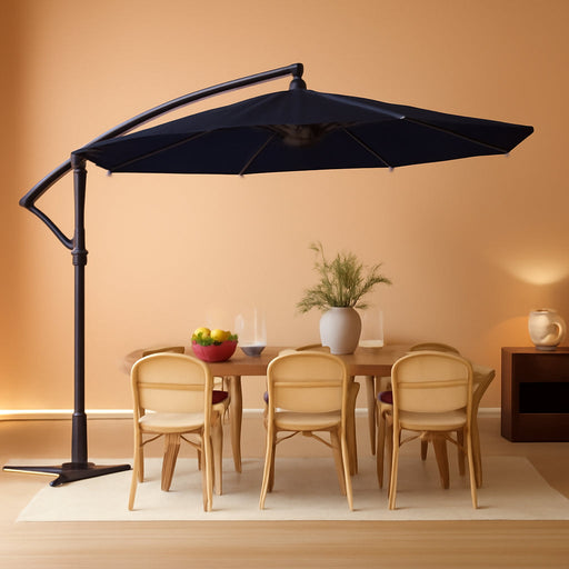 10Ft Patio Umbrellas Offset Outdoor Umbrella Cantilever Hanging Umbrellas W/Infinite Tilt, Fade Resistant Waterproof RECYCLED FABRIC Canopy & Cross Base, for Yard, Garden & Deck, Navy Blue