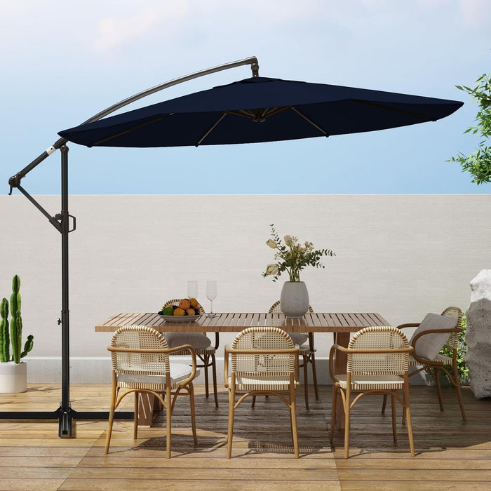 10Ft Patio Umbrellas Offset Outdoor Umbrella Cantilever Hanging Umbrellas W/Infinite Tilt, Fade Resistant Waterproof RECYCLED FABRIC Canopy & Cross Base, for Yard, Garden & Deck, Navy Blue