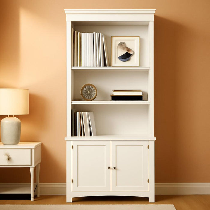 Sonoma Tall 6-Tier Bookcase 80"H with Doors & 2 Adjustable Shelves, White Storage Cabinet, Modern Display Cabinet, Bookshelf with Storage Shelves for Home Office, Living Room, Bedroom