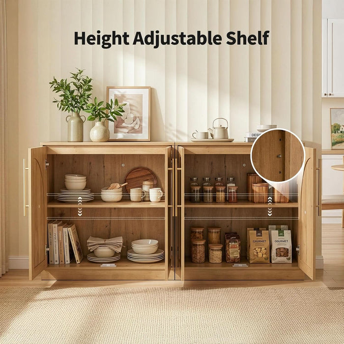 Storage Cabinet, Freestanding Sideboard Buffet Cabinet with Arched Design, Adjustable Shelves Wooden Cabinet Ideal for Coffee Bar, Living Room (Oak, Single)