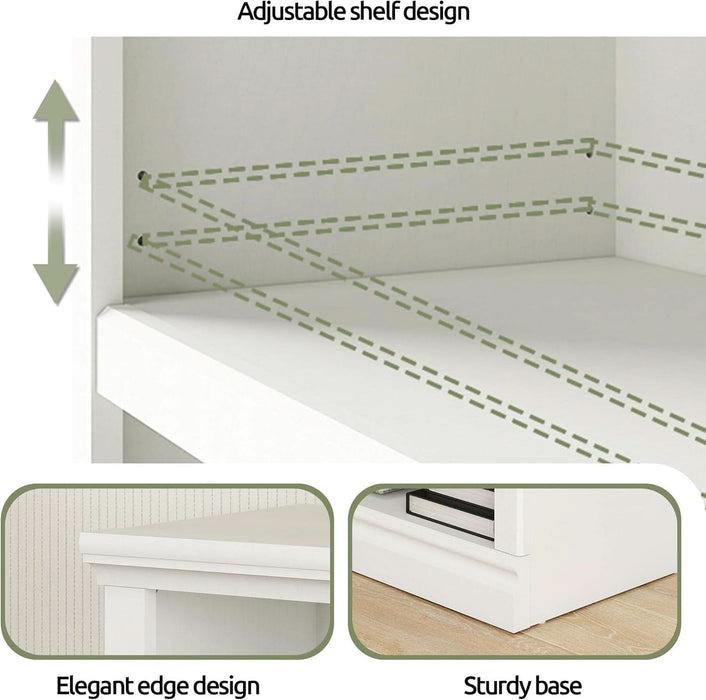 White Bookshelf Double Wide 64“ 2-Tier Bookcase 4 Cube Storage Organizer Wooden Bookcases for Bedroom and Home Office Decor Display