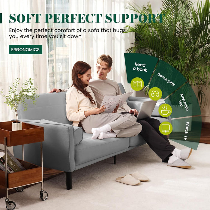 70" Light Gray Comfy Loveseat Sofa, Recliner Sofa Couch, with Removable Washable Cover, High Density Foam Cushions, Solid Wood Frame, Ideal for Living Rooms, Easy to Assemble