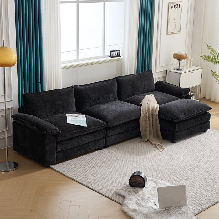 Convertible Sectional Sofa with Chaise L Shaped Couch with Ottoman Reversible 3-Seat Sofa Sectional Couch Sets for Apartment Black