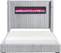 Corduroy Upholstered Bed Frame, Remote Fireplace, Built-In Speaker, Wingback Queen Bed Frame with Headboard, Wooden Slats, Box Spring Needed, Assembly Required, Two-Tone Gray