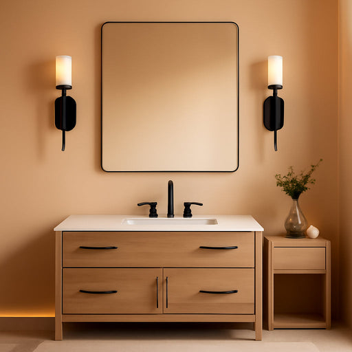 Wall Mirror for Bathroom, 30X36 Matte Black Bathroom Mirror, Modern Stainless Steel Metal Frame Rounded Corner Rectangle Mirror for Vanity