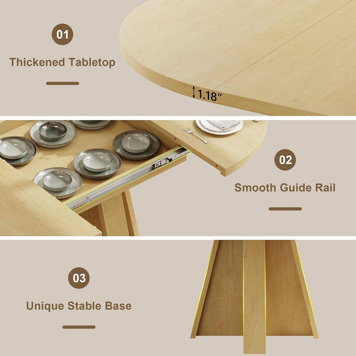 43In-59In Extendable round Dining Table Oval Kitchen Table for 4-8