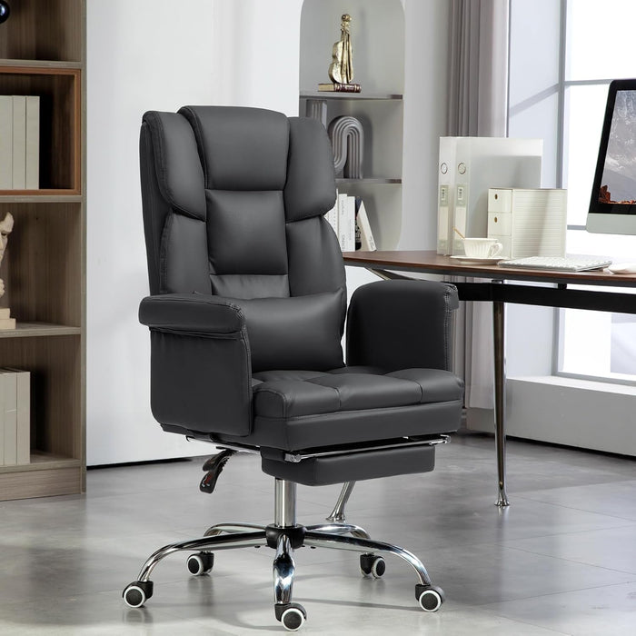 Executive Office Chair with Footrest and Lumbar Support, PU Leather Ergonomic Office Desk Chair, Reclining and Swivel Chair, Black