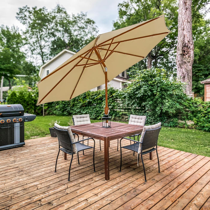 Sunnydaze 8.5 Ft Outdoor Patio Umbrella with Push Button Tilt and Crank - Faux Woodgrain Finish - Large Vented Market Umbrella
