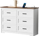 Farmhouse Dresser for Bedroom 6 Drawers Dresser with Power Outlets Rustic Chest of Drawers with Natural Texture White Organizer for Living Room Hallway