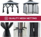 9 Ft. X 9 Ft. Gazebo with 2-Tier Canopy Roof, Steel Frame Soft Top Gazebo with Ceiling Hook and Mosquito Netting, Tan and Black