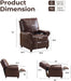Pushback Recliner Chair with Massage and Heat, Breathable Leather Recliner Chair with Overstuffed Backrest, Recliner with Rivet Decoration, Single Sofa Accent Chair for Living Room, Brown
