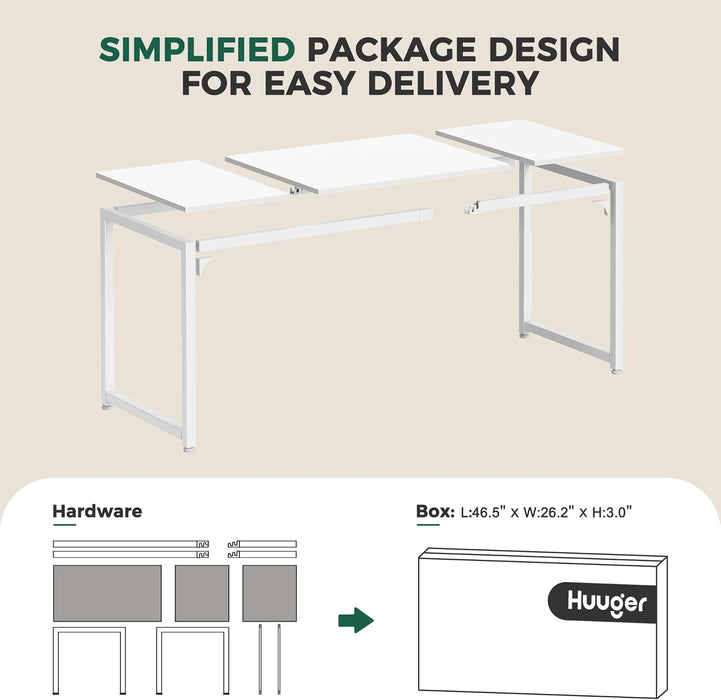 Computer Desk, 80 Inch Office Desk, Gaming Desk with Storage, Writing Desk Work Desk for Home Office, Study, Long Simple Desk, Large Legroom, Metal Frame, White