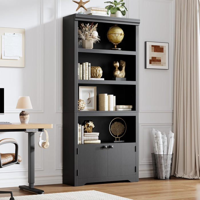 Black 69 Inch Tall Farmhouse Bookshelf OpenDisplayShelf