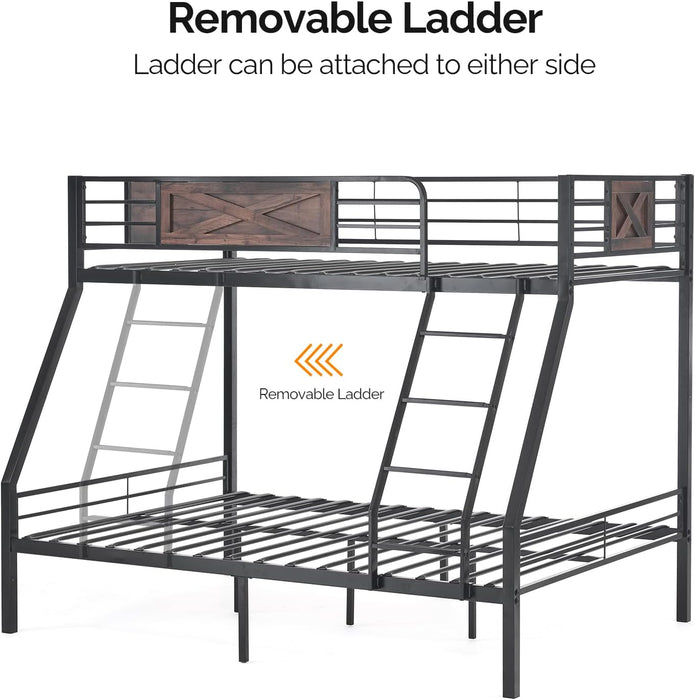 Bunk Bed Twin over Full Size with 2 Storage Drawers/Flat Rungs/Inclined Ladder, Heavy Duty Metal Slat Support, No Box Spring Needed, Black/Industrial Brown