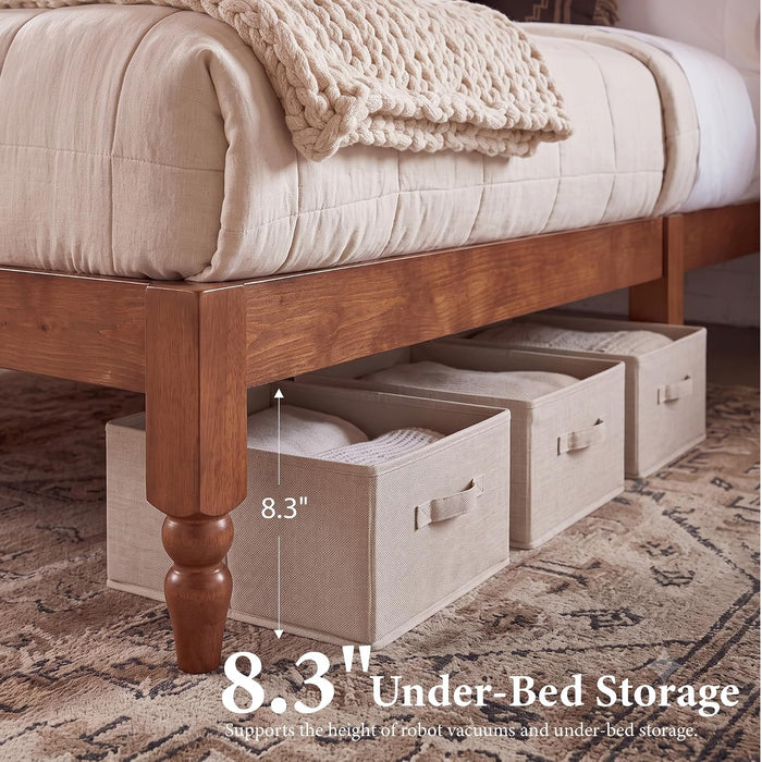 12" Japanese Joinery Solid Wood Queen Bed Frame with Turned Legs