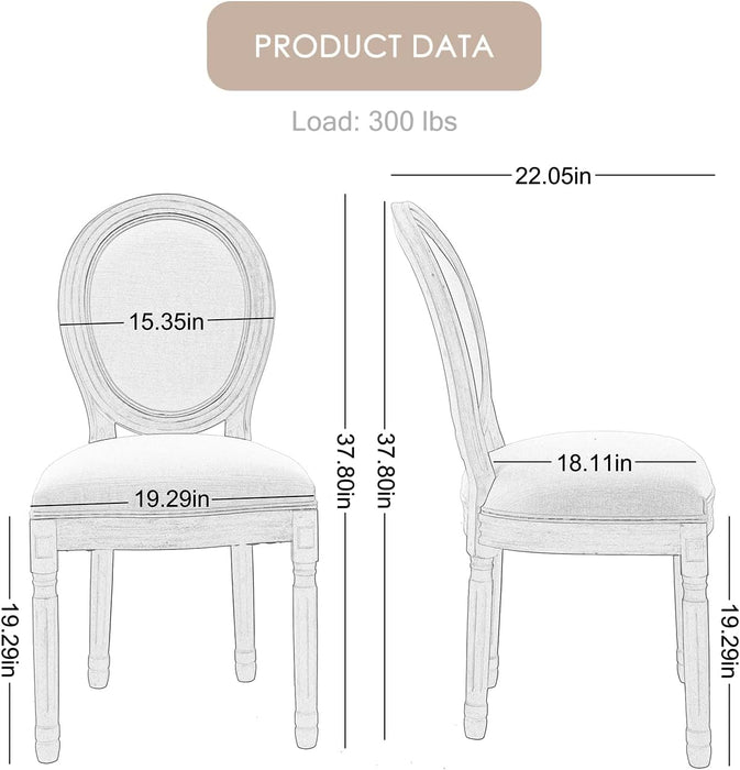 French Country Dining Chairs Set of 6, Farmhouse Dining Chairs with round Backrest, Mid Century Upholstered Dining Chairs with Solid Wood Leg for Dining Room Bedroom Kitchen Restaurant (Beige)