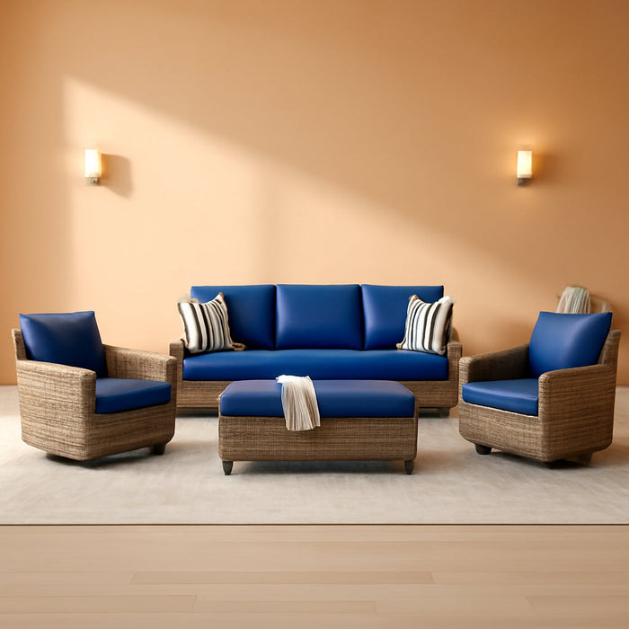 Outdoor Patio Furniture Set-5 Pieces All-Weather Wicker Outdoor Furniture with Swivel Patio Chairs Outdoor Patio Conversation Sets for Garden Porch Deck Grey/Blue