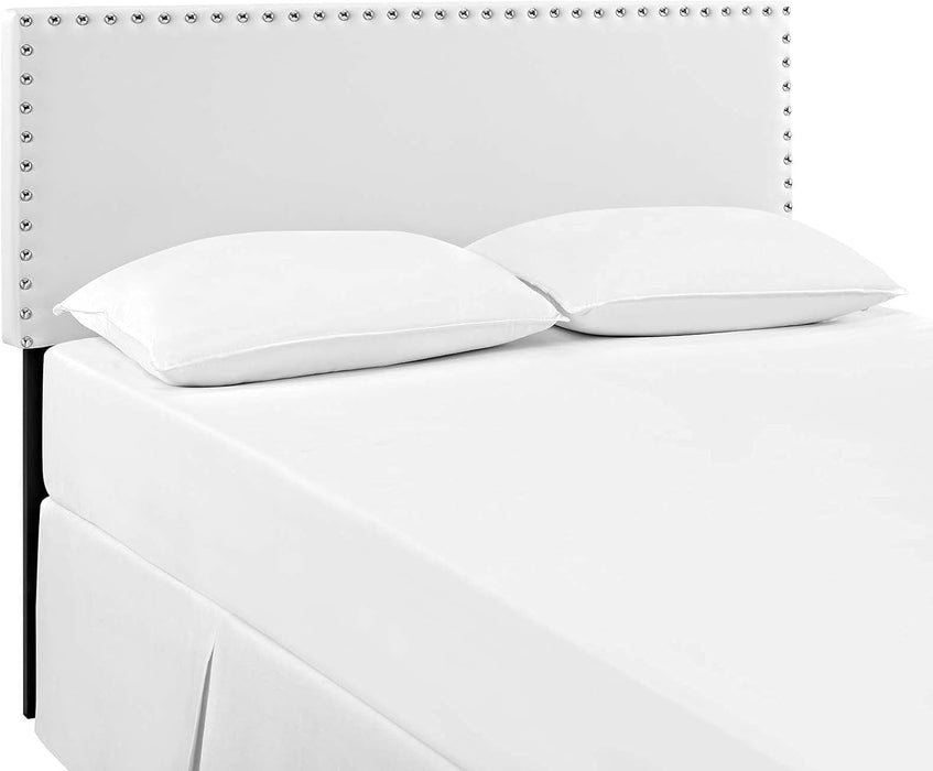 Phoebe Faux Leather Upholstered King Headboard in White with Nailhead Trim