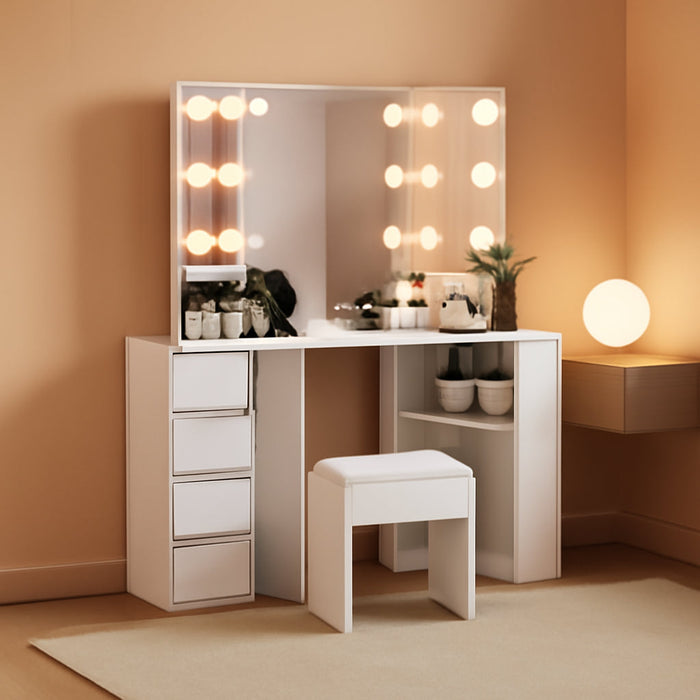Corner Vanity Desk With Illuminated Folding Mirrors