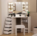 Corner Vanity Desk With Illuminated Folding Mirrors