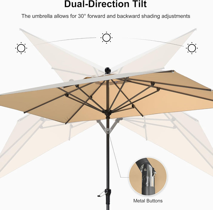 10' X 6.5' Rectangular Patio Umbrella Outdoor Table Umbrella Aluminum Frame Market Umbrella Sun Umbrella with 8 Sturdy Ribs & Tilt for Garden Deck Lawn & Pool Beige