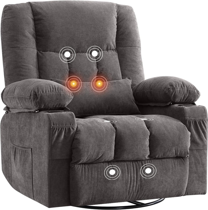 Massage Rocker Recliner Chair with Vibration Massage and Heat for Living Room Swivel Recliner Chair with Rocking Function and 2 Cup Holders, Side Pocket, USB Charge Port