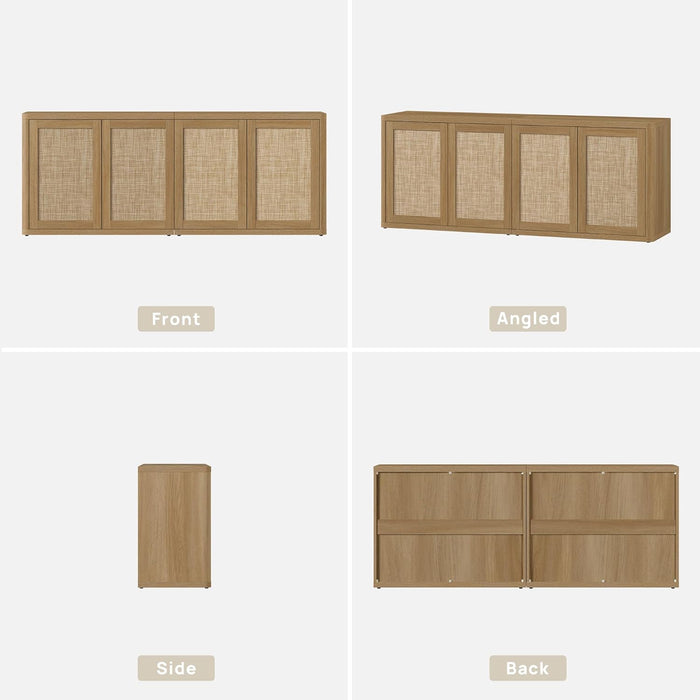 Rattan TV Stand for 65 70 Inch TV - Large Entertainment Center TV Consoles for Living Room Bedroom, Farmhouse Television Stands with Storage Cabinet Boho Modular Media Console, Amber Oak