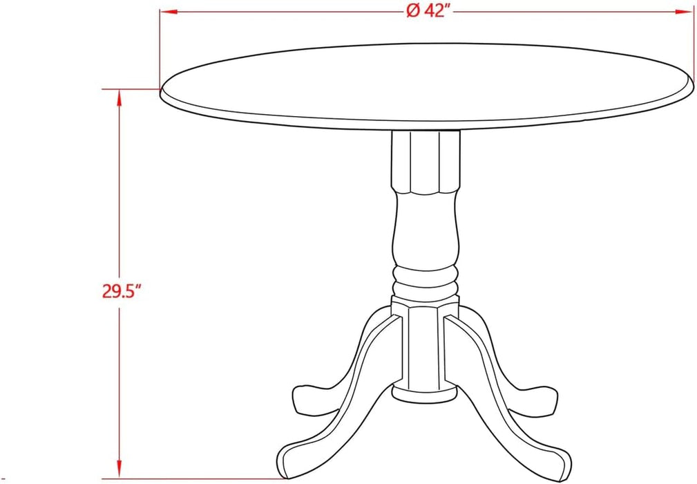 DMT-ABC-TP Dublin Kitchen Dining Table - a round Wooden Table Top with Dropleaf & Pedestal Base, 42X42 Inch, Wirebrushed Buttercream | Kitchen