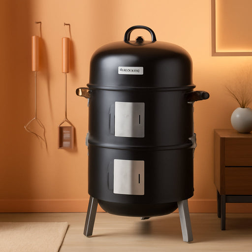 3-In-1 Vertical Charcoal Smoker, BBQ Smoker Grill with Built-In Thermometer, Air Vent, and 2 Access Doors, Idea for Parties, Backyard, Barbecues