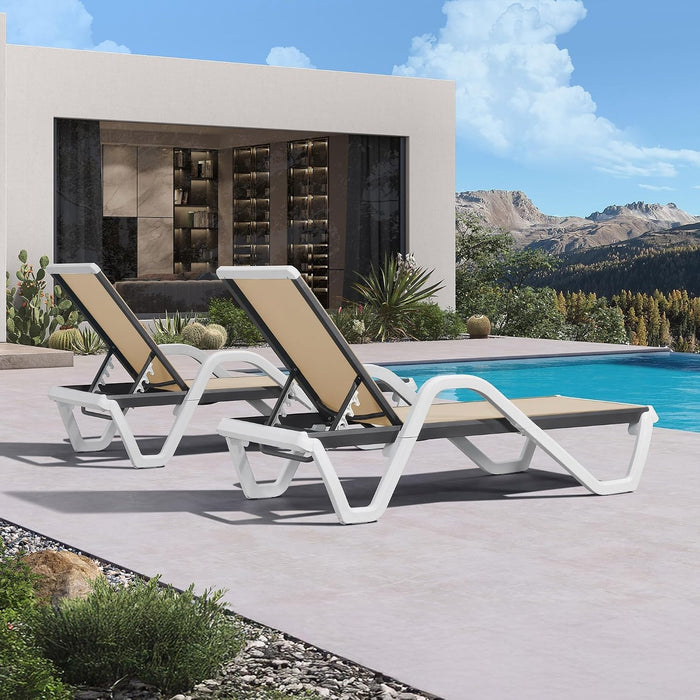 Lounge Chair Outdoor Set of 2 W/Armrest for Poolside, Khaki