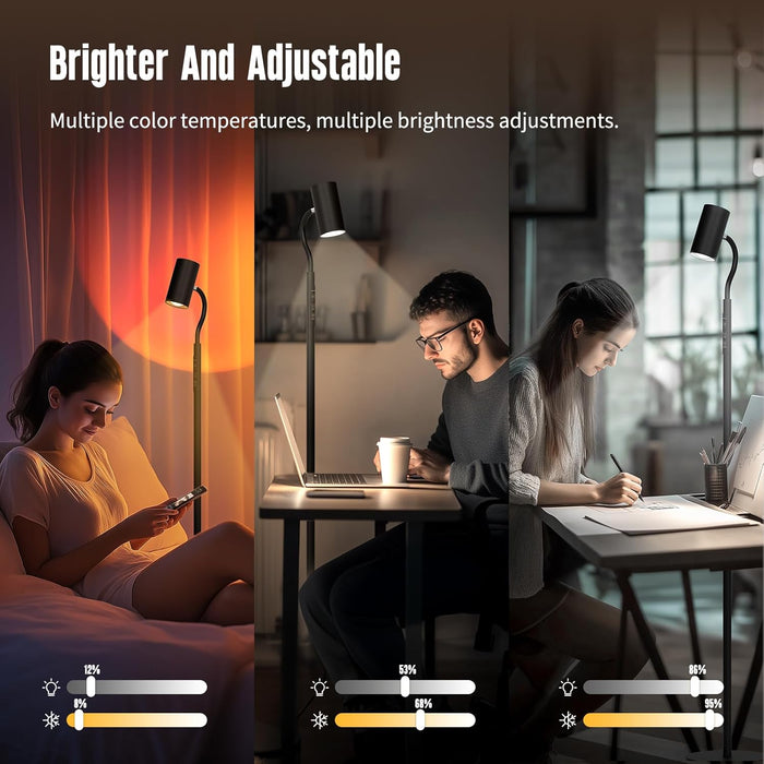 Reading Light Floor Lamp, 68 Inch Standing Lamp for Living Room with Reading & Mood Light, Dual-Head, 17W LED Stepless Dimming with Remote, Adjustable Height Gooseneck for Office Dining Room