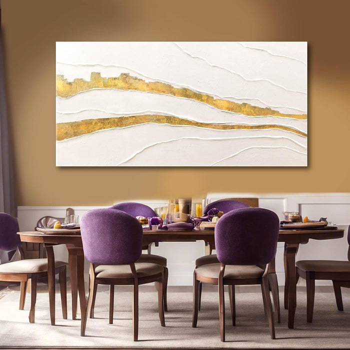Canvas Abstract Art White Large Wall Decorations for Living Room Gold Foil Abstract Wall Hanging Oil Painting for Office 29"X 58" Home Decor