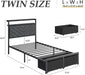 Twin Bed Frame with Storage Drawers, Upholstered Headboard with Charging Station, LED Lights, Fabric Drawers with Wheels, under Bed Storage, No Box Spring Needed, Easy Assembly, Grey