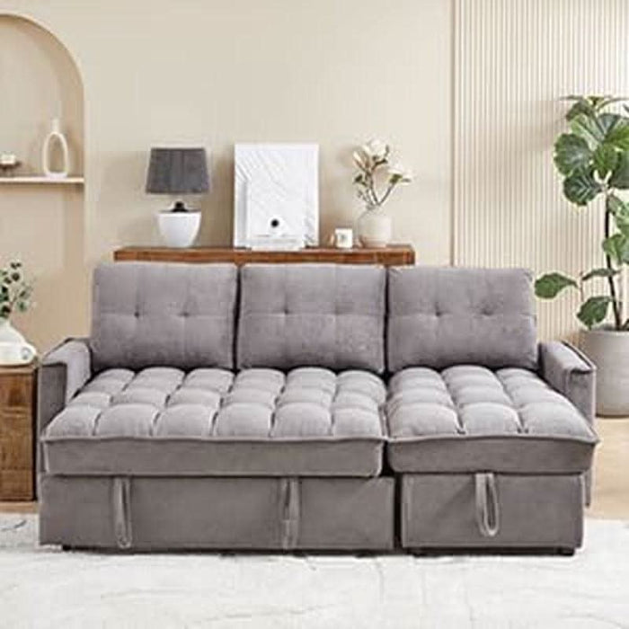 78.75" Sleeper Sofa Couch,Pull-Out Sofa Bed with USB and Tape-C Charging Ports, L-Shaped Sectionalsofa with Reclining Storage and Pocket for Living Room Apartment,Chenille(Dark Grey)