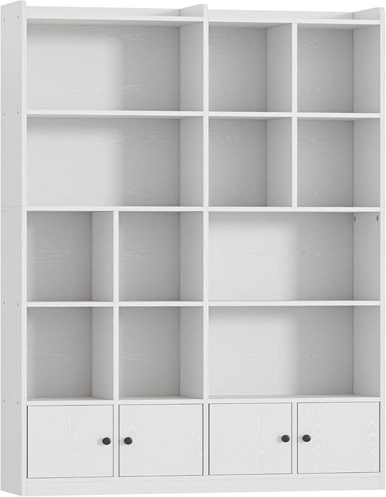 White 6-Tier Bookshelf Cabinet With Doors Floor-Standing