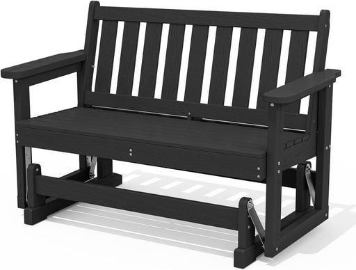 2 Person Patio Glider Bench, HDPE Material Weather-Resistant Swinging Bench for Outdoor Porch Garden, Black