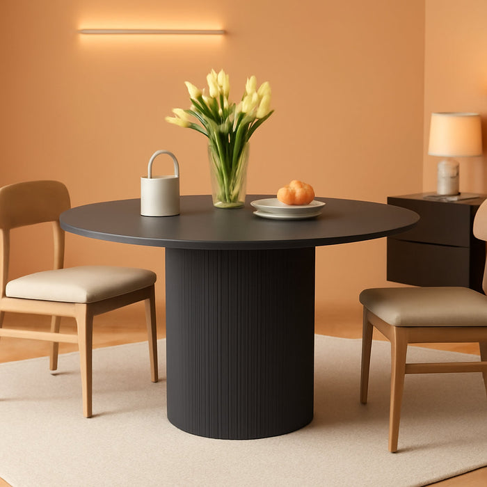 Round Dining Table for 4, Modern Farmhouse Kitchen Table, 47 Inch Small Circle Dining Tables with Wood Strip Base for Kitchen Living Room (Black)