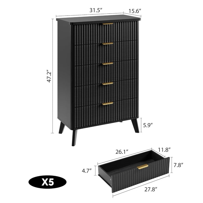 Five Drawer Dresser Anthracite Wood Curved Profile