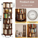 6 Tier Rotating Bookshelf 360° Solid Wood Spinning Book Shelf Tower on Wheels Rolling Revolving Bookcase for Small Spaces, Corner, Bedroom, Kids Room, Office — Walnut