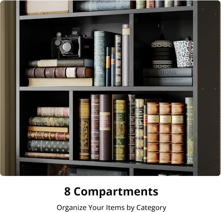 4-Tier Bookcase with Doors, Tall Storage Bookshelf, Black