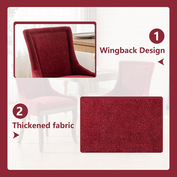 Modern Dining Chairs Set of 2, High Back Dining Chairs Side Chairs with Solid Wood Legs, Upholstered Fabric Dining Room Chairs for Dining Room Kitchen, Burgundy Red